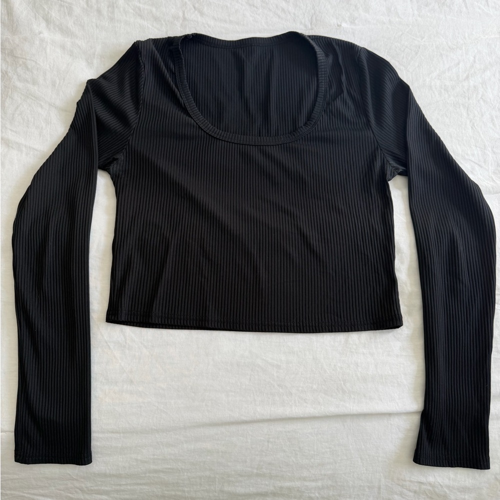 Black Ribbed Long Sleeve Top